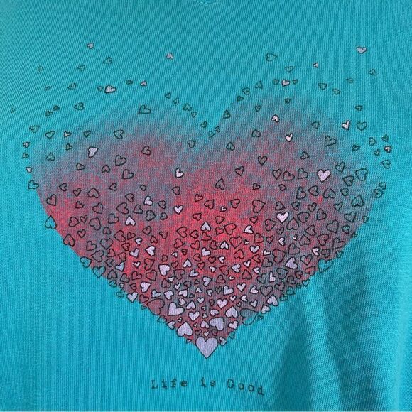 Life Is Good Crusher Tee Teal Long Sleeve Heart Print Classic Fit, Size L - Picture 3 of 11